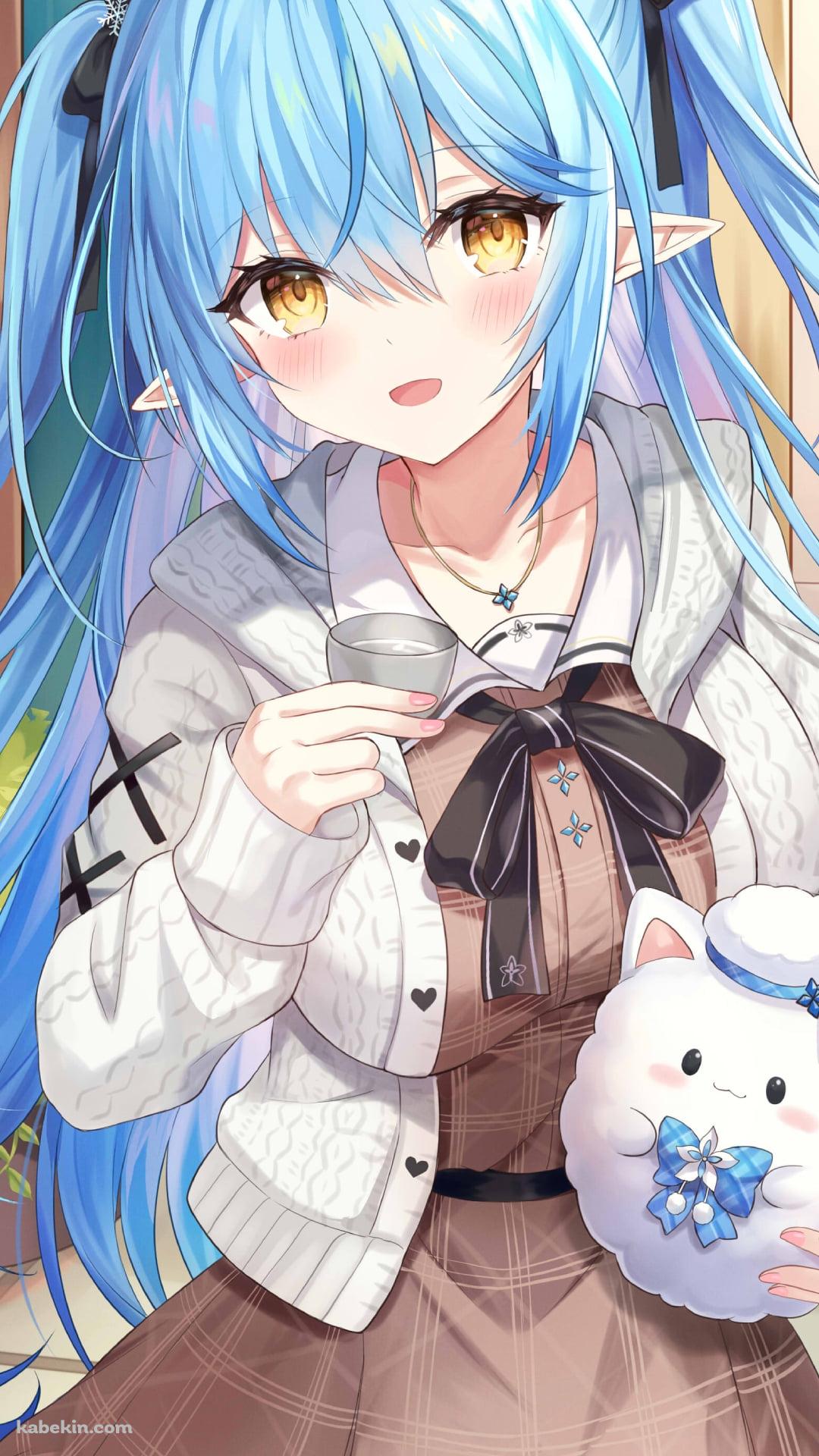 ゆきみんを抱えて日本酒を飲む雪花ラミィ / ホロライブ / バーチャルYouTuber / VtuberのAndroidの壁紙(1080px x 1920px) スマホ用