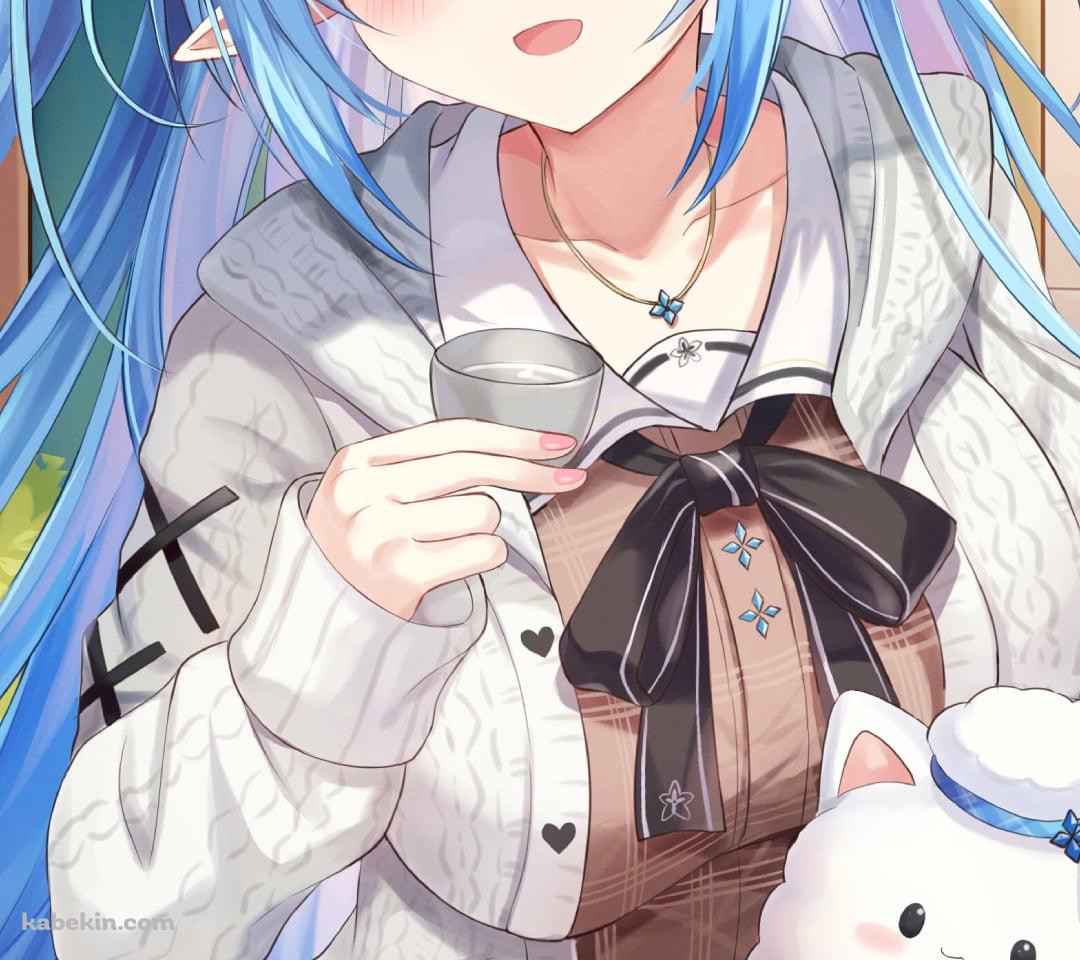 ゆきみんを抱えて日本酒を飲む雪花ラミィ / ホロライブ / バーチャルYouTuber / VtuberのAndroidの壁紙(1080px x 960px) スマホ用