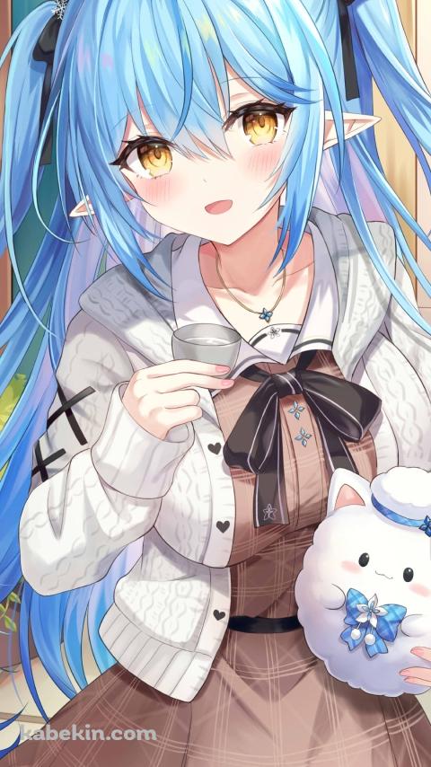 ゆきみんを抱えて日本酒を飲む雪花ラミィ / ホロライブ / バーチャルYouTuber / VtuberのAndroidの壁紙(480px x 854px) スマホ用