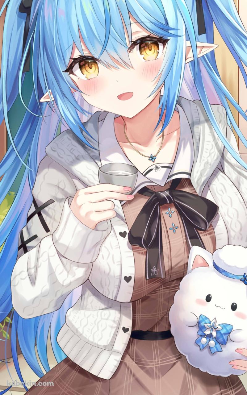 ゆきみんを抱えて日本酒を飲む雪花ラミィ / ホロライブ / バーチャルYouTuber / VtuberのAndroidの壁紙(800px x 1280px) スマホ用