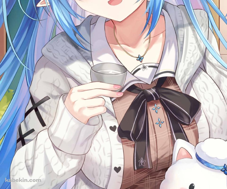 ゆきみんを抱えて日本酒を飲む雪花ラミィ / ホロライブ / バーチャルYouTuber / VtuberのAndroidの壁紙(960px x 800px) スマホ用