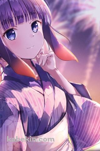 浴衣を着て花火を見る可愛い一伊那尓栖 / ホロライブ / バーチャルYouTuber / VtuberのAndroidの壁紙(320px x 480px) スマホ用