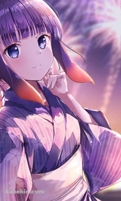 浴衣を着て花火を見る可愛い一伊那尓栖 / ホロライブ / バーチャルYouTuber / VtuberのAndroidの壁紙(480px x 800px) スマホ用