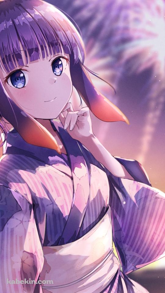 浴衣を着て花火を見る可愛い一伊那尓栖 / ホロライブ / バーチャルYouTuber / VtuberのAndroidの壁紙(540px x 960px) スマホ用