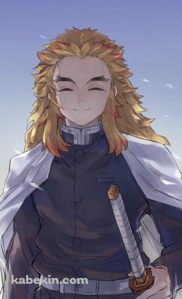 白い剣に手をかける満面の笑みの煉獄杏寿郎 / 鬼滅の刃のAndroidの壁紙(360px x 592px) スマホ用