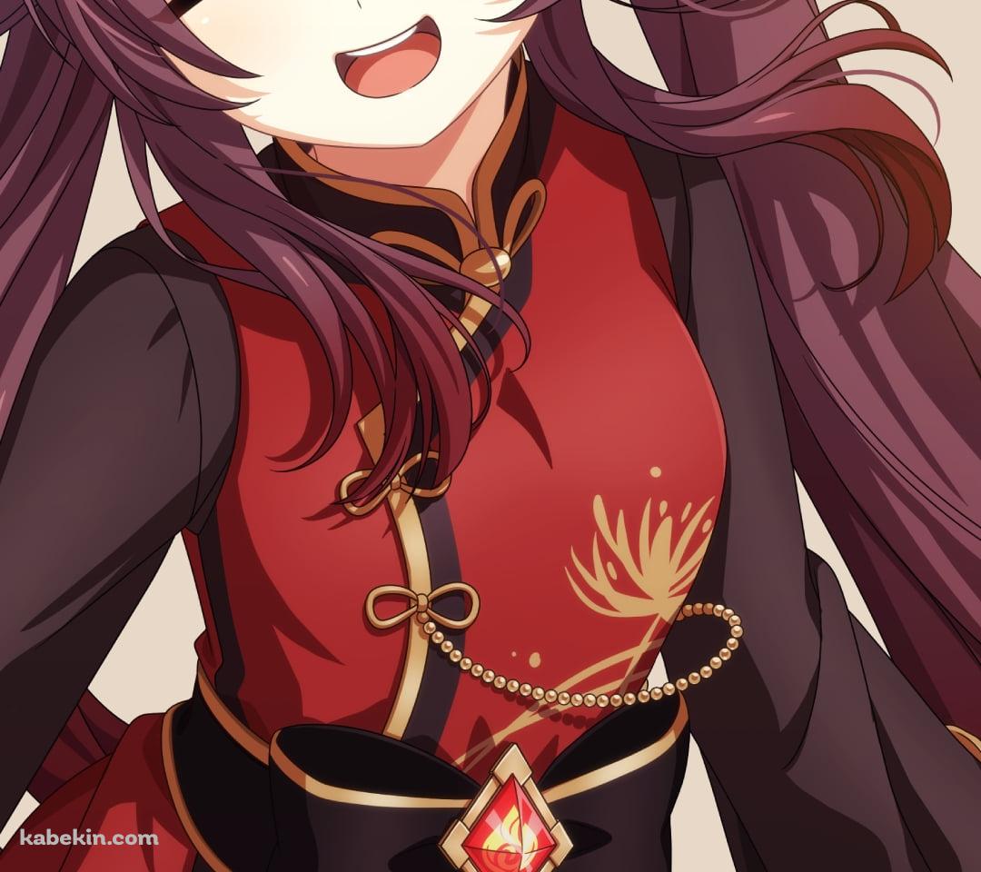 ウィンクする可愛い胡桃 / 赤い瞳 / 赤い花の飾り / 原神のAndroidの壁紙(1080px x 960px) スマホ用