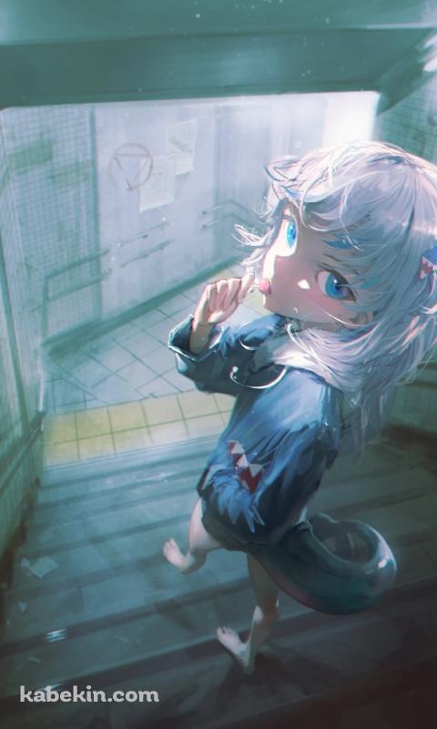 地下通路へ続く階段で飴をなめながら振り返るがうる・ぐら / ホロライブ / バーチャルYouTuber / VtuberのAndroidの壁紙(480px x 800px) スマホ用