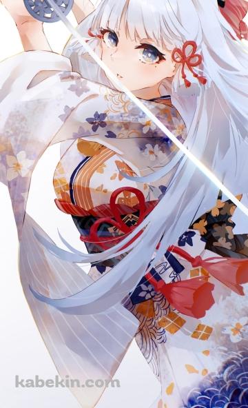 鮮やかな着物を着て剣を構える神里綾華 / 原神のAndroidの壁紙(360px x 592px) スマホ用