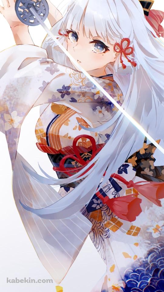 鮮やかな着物を着て剣を構える神里綾華 / 原神のAndroidの壁紙(540px x 960px) スマホ用