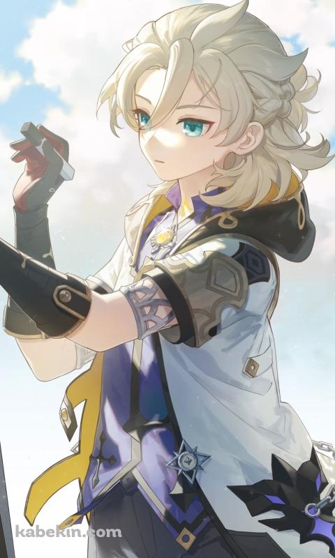 青空の下、キャンバスに絵を描くアルベド / 原神のAndroidの壁紙(480px x 800px) スマホ用