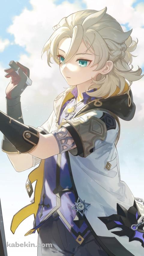 青空の下、キャンバスに絵を描くアルベド / 原神のAndroidの壁紙(480px x 854px) スマホ用
