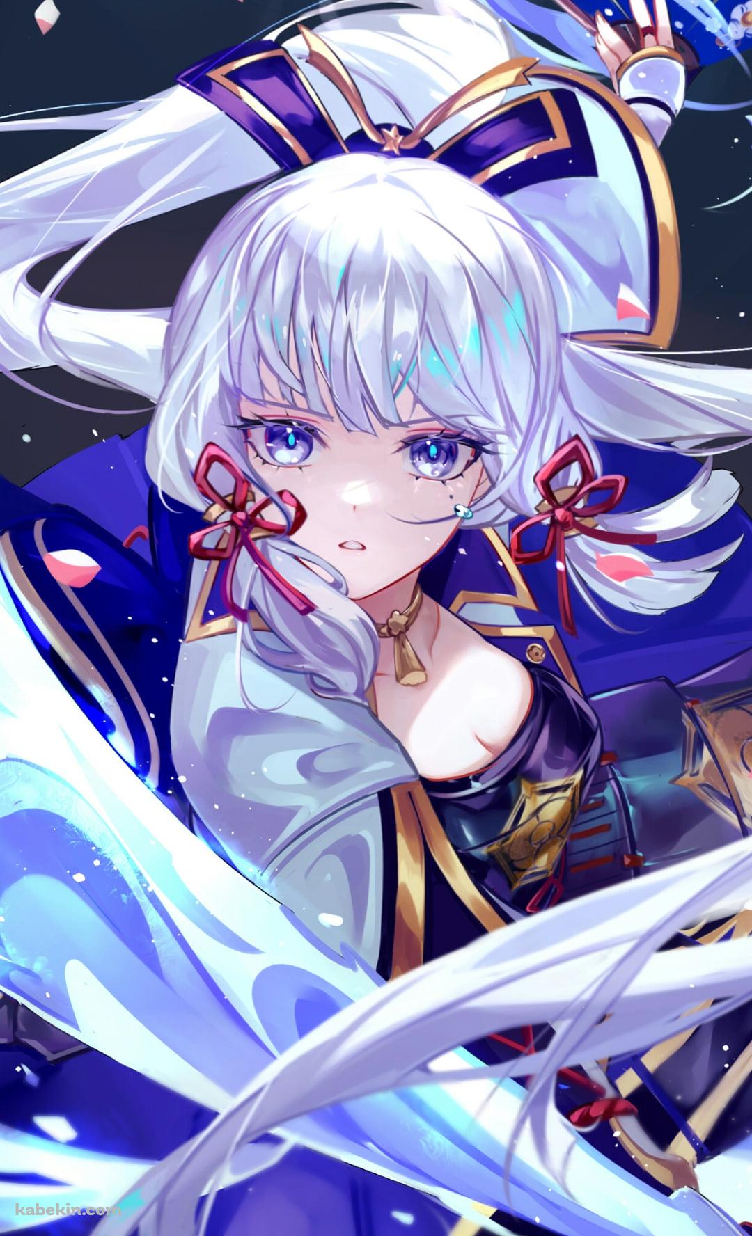 氷の剣を振るうかっこいい神里綾華 / 正面 / 扇 / 原神のAndroidの壁紙(1080px x 1776px) スマホ用
