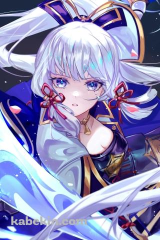氷の剣を振るうかっこいい神里綾華 / 正面 / 扇 / 原神のAndroidの壁紙(320px x 480px) スマホ用