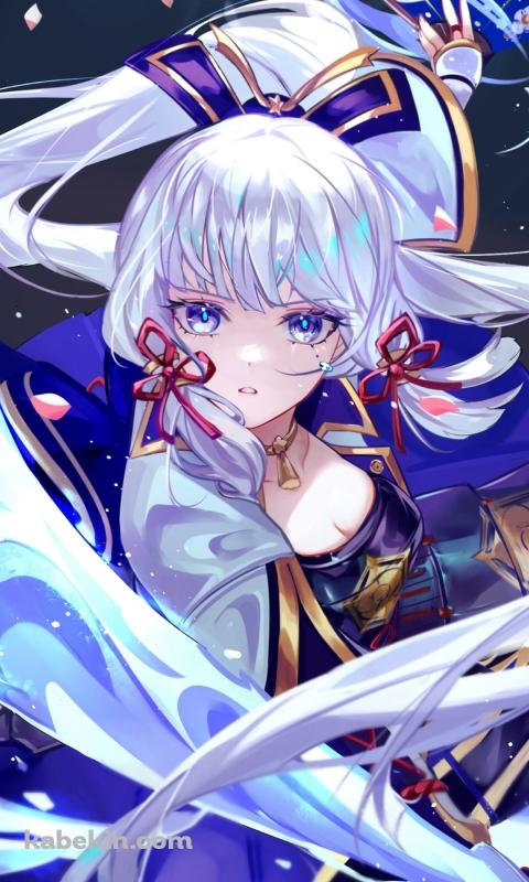 氷の剣を振るうかっこいい神里綾華 / 正面 / 扇 / 原神のAndroidの壁紙(480px x 800px) スマホ用