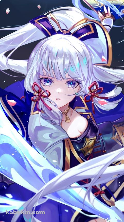 氷の剣を振るうかっこいい神里綾華 / 正面 / 扇 / 原神のAndroidの壁紙(480px x 854px) スマホ用