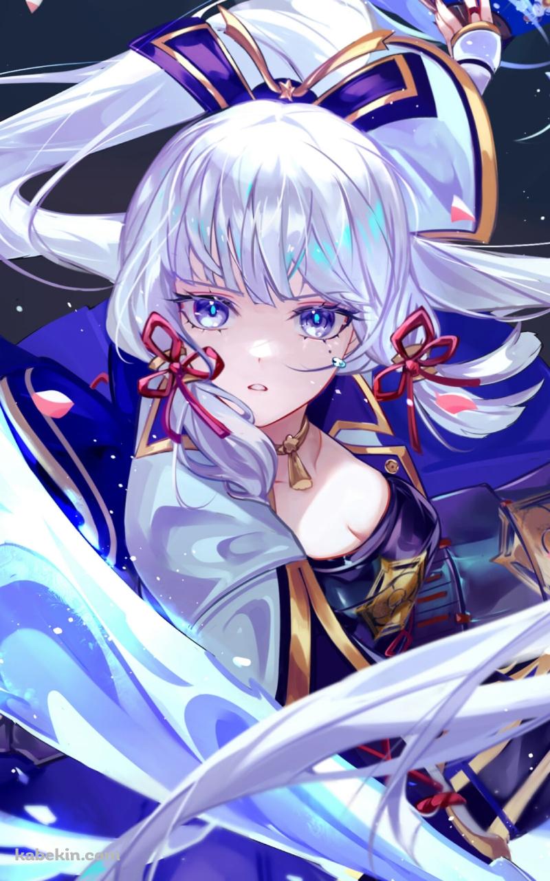 氷の剣を振るうかっこいい神里綾華 / 正面 / 扇 / 原神のAndroidの壁紙(800px x 1280px) スマホ用