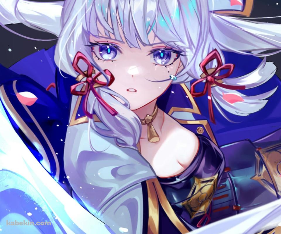 氷の剣を振るうかっこいい神里綾華 / 正面 / 扇 / 原神のAndroidの壁紙(960px x 800px) スマホ用