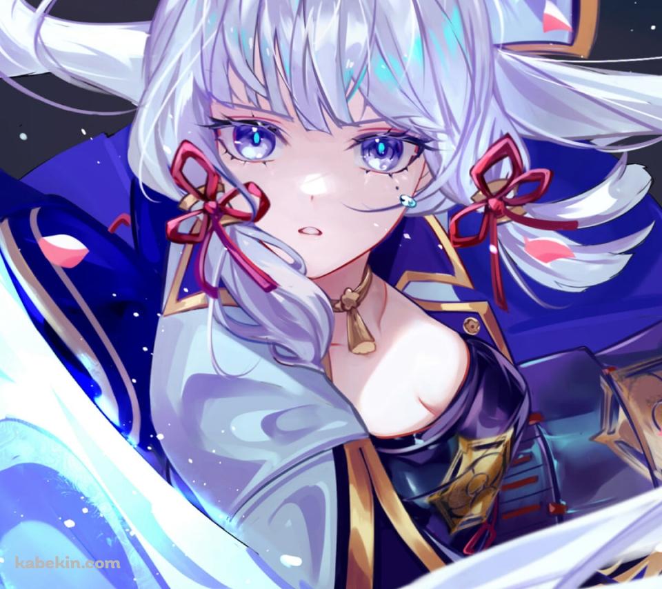 氷の剣を振るうかっこいい神里綾華 / 正面 / 扇 / 原神のAndroidの壁紙(960px x 854px) スマホ用
