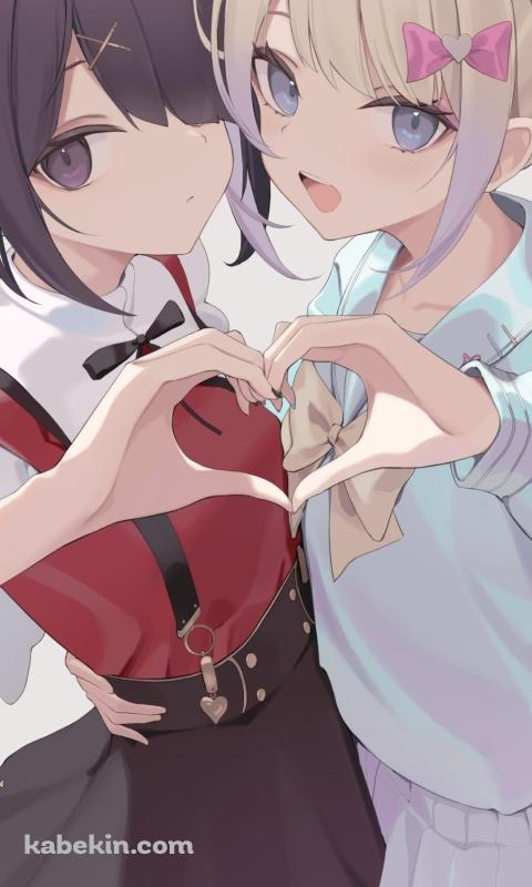 手を合わせてハートを作るあめちゃんと超絶最かわてんしちゃん / 超てんちゃん / NEEDY GIRL OVERDOSE ニーディーガール オーバードーズのAndroidの壁紙(480px x 800px) スマホ用