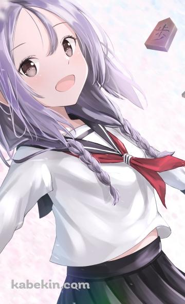 桜とセーラー服を着た笑顔の可愛い八乙女うるし / 舞う将棋の駒 / 歩 / それでも歩は寄せてくるのAndroidの壁紙(360px x 592px) スマホ用