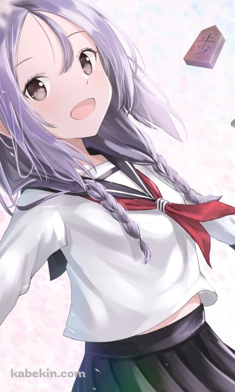 桜とセーラー服を着た笑顔の可愛い八乙女うるし / 舞う将棋の駒 / 歩 / それでも歩は寄せてくるのAndroidの壁紙(480px x 800px) スマホ用