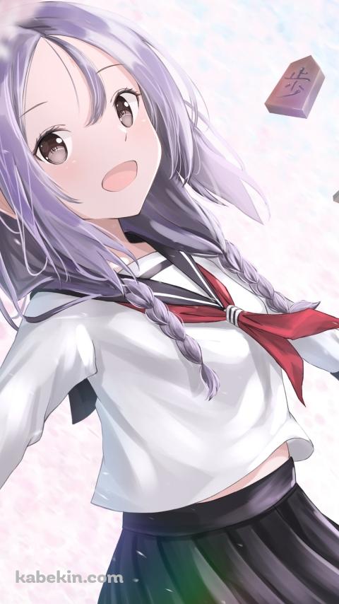 桜とセーラー服を着た笑顔の可愛い八乙女うるし / 舞う将棋の駒 / 歩 / それでも歩は寄せてくるのAndroidの壁紙(480px x 854px) スマホ用