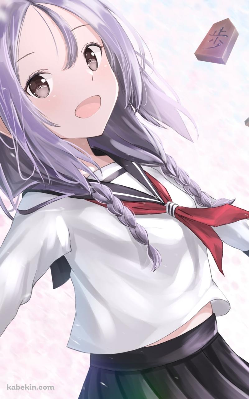 桜とセーラー服を着た笑顔の可愛い八乙女うるし / 舞う将棋の駒 / 歩 / それでも歩は寄せてくるのAndroidの壁紙(800px x 1280px) スマホ用