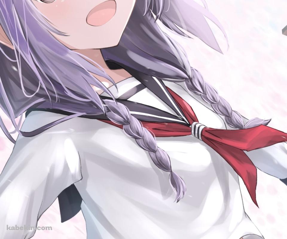 桜とセーラー服を着た笑顔の可愛い八乙女うるし / 舞う将棋の駒 / 歩 / それでも歩は寄せてくるのAndroidの壁紙(960px x 800px) スマホ用