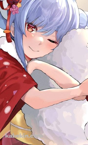 ドンちゃんに抱き着きウィンクをする可愛い兎田ぺこら / ホロライブ / バーチャルYouTuber / VtuberのAndroidの壁紙(360px x 592px) スマホ用