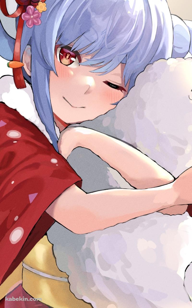 ドンちゃんに抱き着きウィンクをする可愛い兎田ぺこら / ホロライブ / バーチャルYouTuber / VtuberのAndroidの壁紙(800px x 1280px) スマホ用