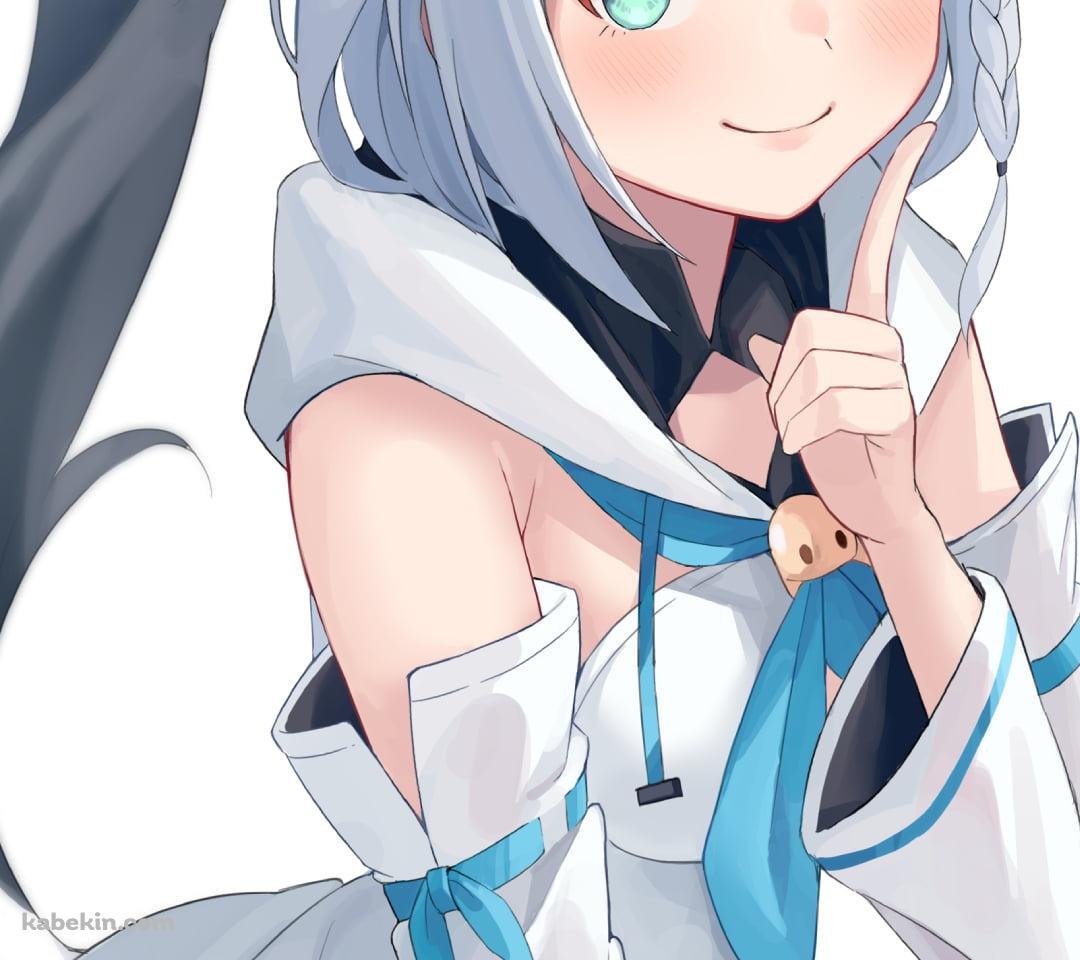 左手の人差し指を立てて笑顔の白上フブキ / ホロライブ / バーチャルYouTuber / VtuberのAndroidの壁紙(1080px x 960px) スマホ用