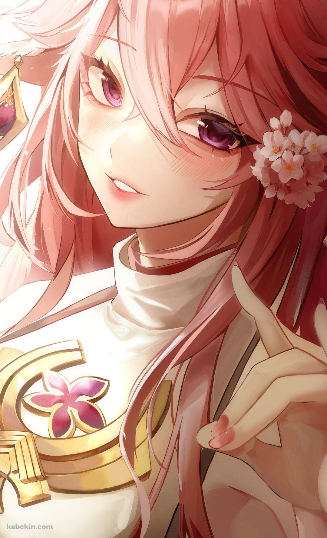 手で狐を作る綺麗な八重神子 / 原神のAndroidの壁紙(1080px x 1776px) スマホ用