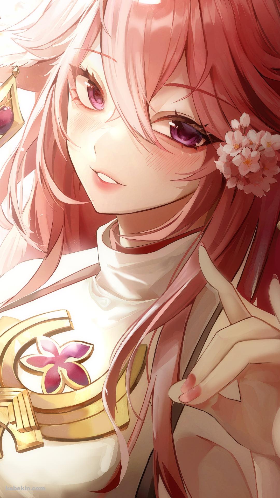 手で狐を作る綺麗な八重神子 / 原神のAndroidの壁紙(1080px x 1920px) スマホ用