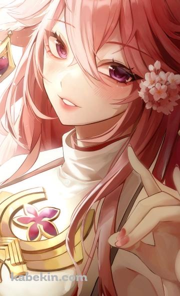手で狐を作る綺麗な八重神子 / 原神のAndroidの壁紙(360px x 592px) スマホ用