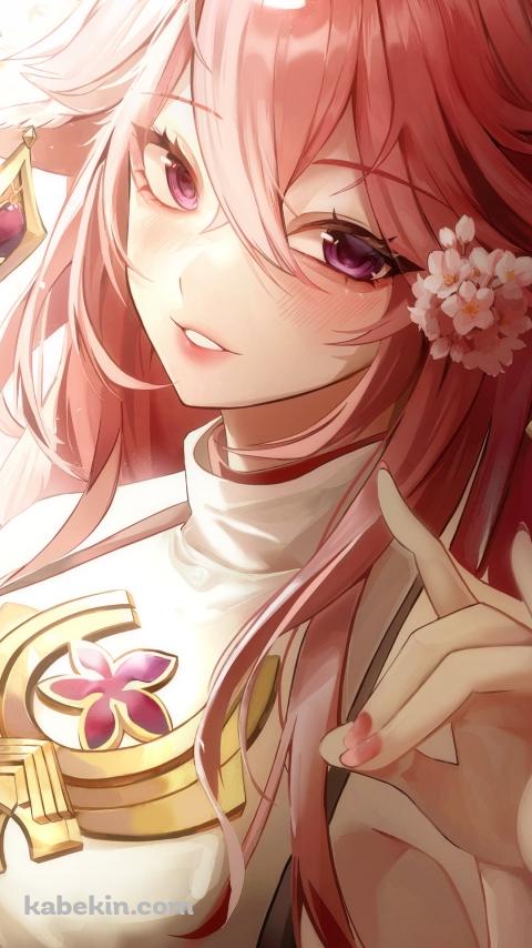 手で狐を作る綺麗な八重神子 / 原神のAndroidの壁紙(480px x 854px) スマホ用