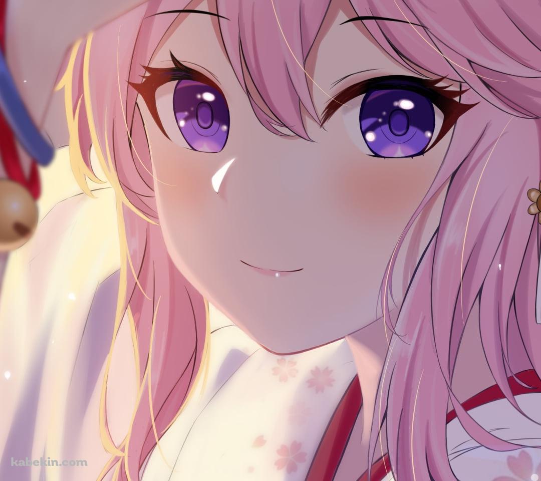 狐のお面を外す笑顔の八重桜 / 崩壊学園 / 崩壊3rd / 崩坏3rdのAndroidの壁紙(1080px x 960px) スマホ用
