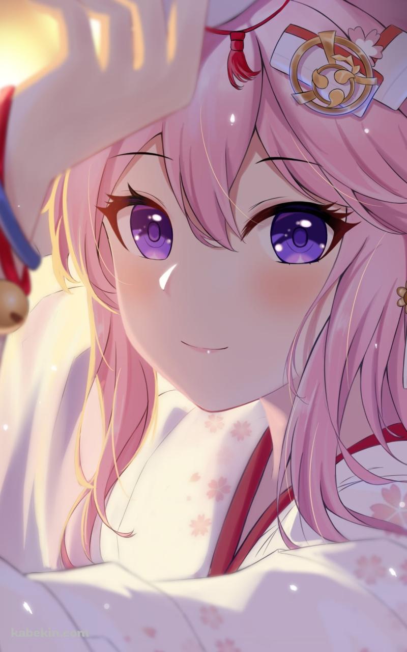 狐のお面を外す笑顔の八重桜 / 崩壊学園 / 崩壊3rd / 崩坏3rdのAndroidの壁紙(800px x 1280px) スマホ用