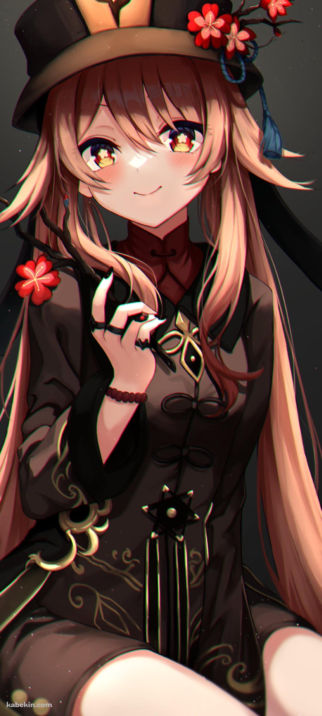 梅の花を持ち笑顔の可愛い胡桃 / 原神のAndroidの壁紙(1080px x 2400px) スマホ用