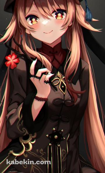 梅の花を持ち笑顔の可愛い胡桃 / 原神のAndroidの壁紙(360px x 592px) スマホ用