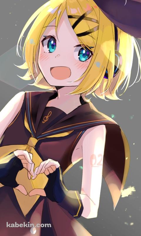 両手でハートマークを作る可愛い鏡音リン / ボカロ / ボーカロイドのAndroidの壁紙(480px x 800px) スマホ用