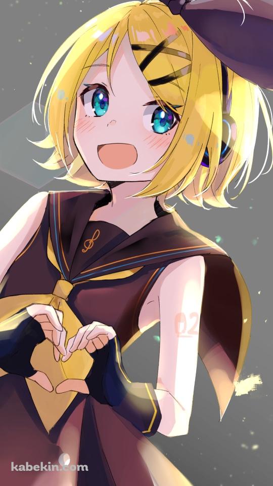 両手でハートマークを作る可愛い鏡音リン / ボカロ / ボーカロイドのAndroidの壁紙(540px x 960px) スマホ用