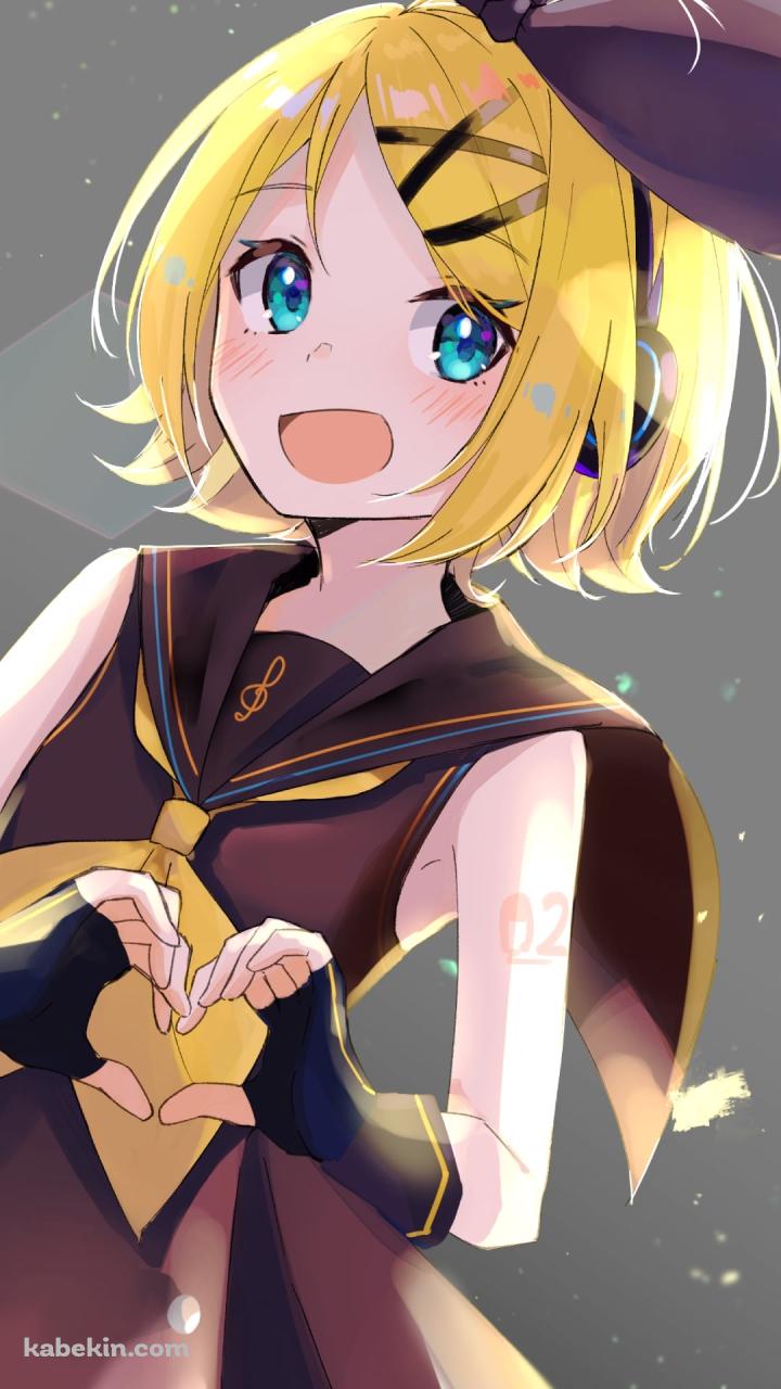 両手でハートマークを作る可愛い鏡音リン / ボカロ / ボーカロイドのAndroidの壁紙(720px x 1280px) スマホ用