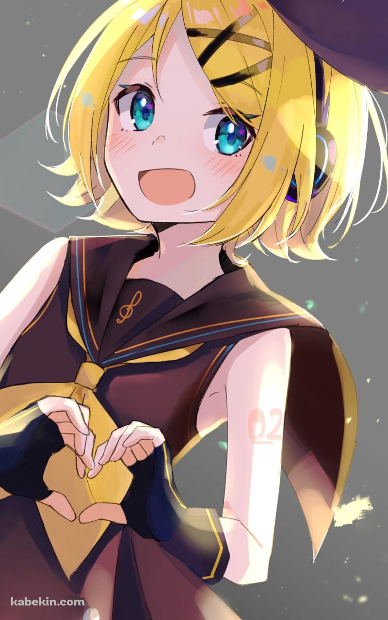 両手でハートマークを作る可愛い鏡音リン / ボカロ / ボーカロイドのAndroidの壁紙(800px x 1280px) スマホ用