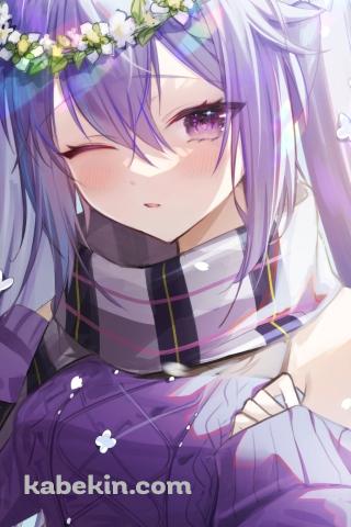 白い花の冠を付けた可愛い刻晴 / 原神のAndroidの壁紙(320px x 480px) スマホ用