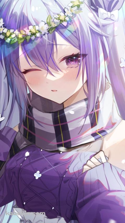 白い花の冠を付けた可愛い刻晴 / 原神のAndroidの壁紙(480px x 854px) スマホ用