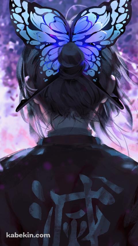 胡蝶しのぶ / 後ろ姿 / 青いアゲハ蝶 / 鬼滅の刃のAndroidの壁紙(480px x 854px) スマホ用