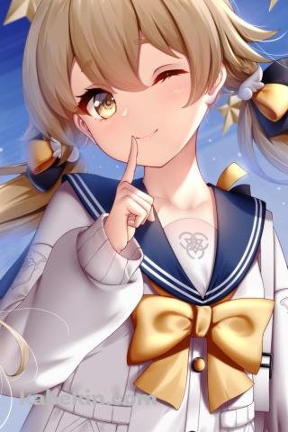 右手の人差し指を立てて微笑む可愛い阿慈谷ヒフミ（あじたに ひふみ）/ ブルアカ / ブルーアーカイブのAndroidの壁紙(320px x 480px) スマホ用