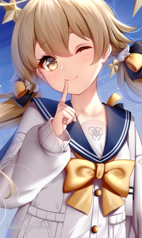 右手の人差し指を立てて微笑む可愛い阿慈谷ヒフミ（あじたに ひふみ）/ ブルアカ / ブルーアーカイブのAndroidの壁紙(480px x 800px) スマホ用