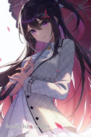 赤い日傘をさすAZKi / ホロライブ / バーチャルYouTuber / VtuberのAndroidの壁紙(320px x 480px) スマホ用