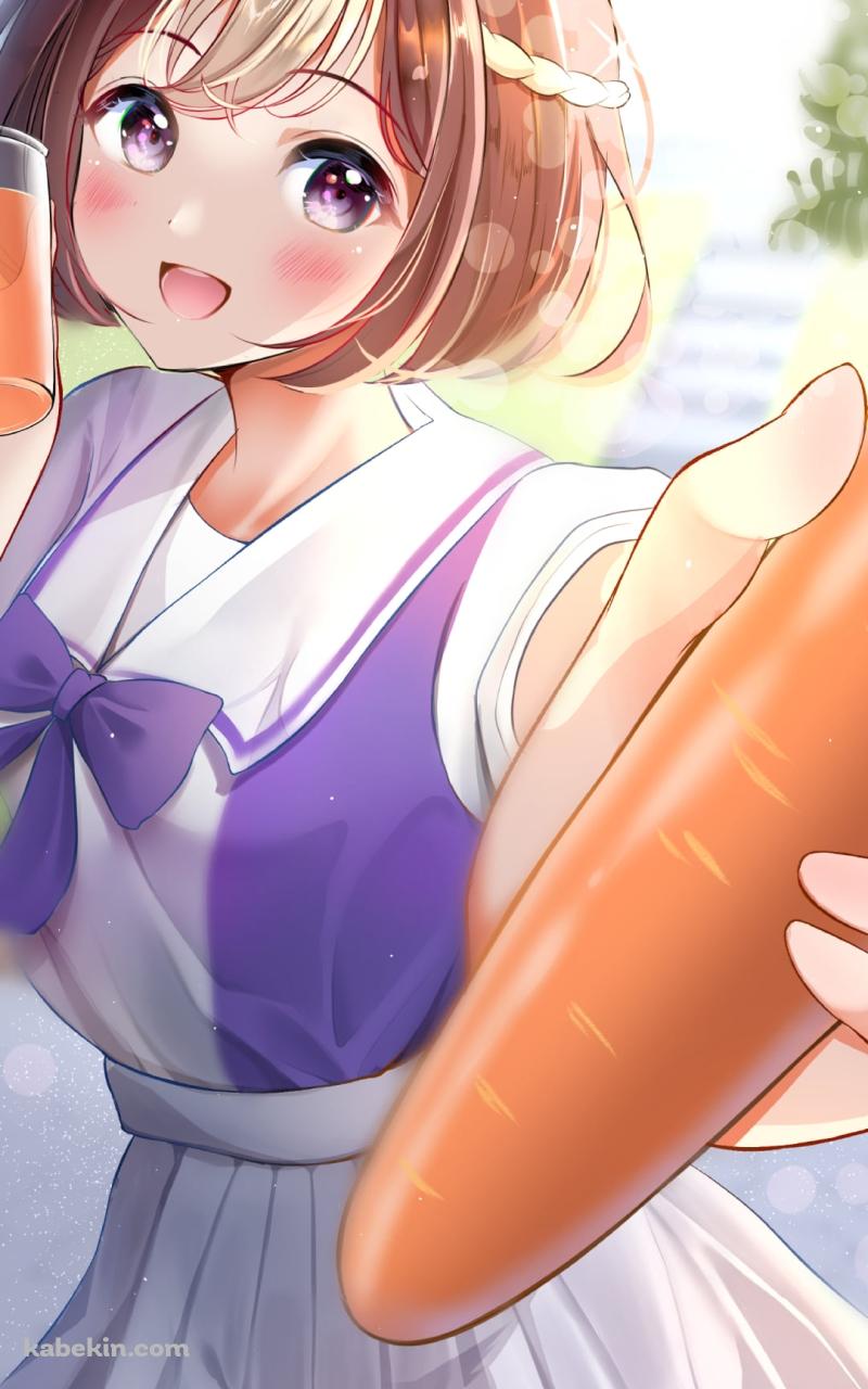 人参ジュースを飲みながら人参を差し出すスペシャルウィーク / ウマ娘プリティーダービーのAndroidの壁紙(800px x 1280px) スマホ用